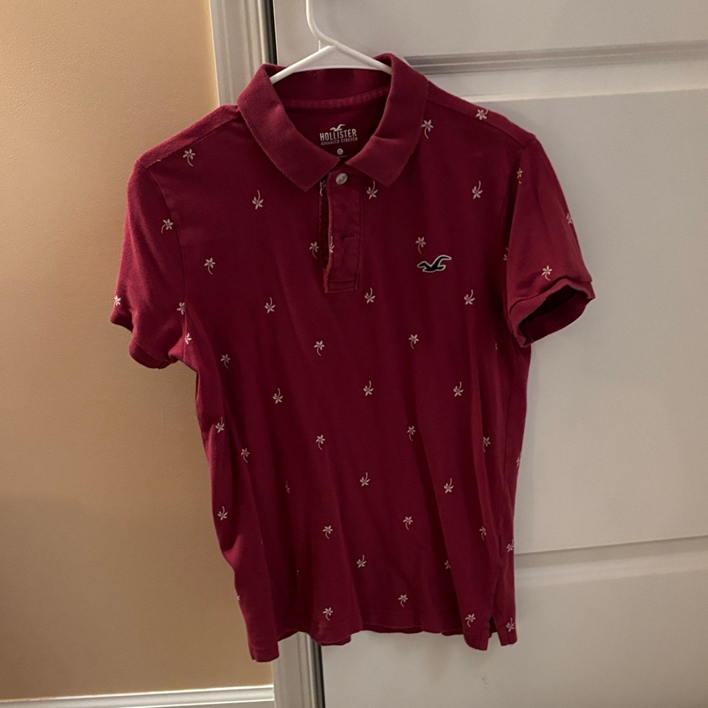 Hollister Maroon Polo Shirt with Details
